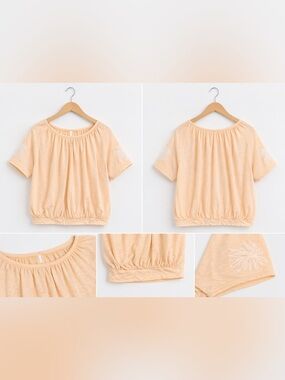 Peach Embroidered Short-Sleeve Women’s Top S/P
